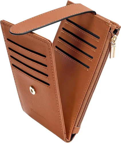 Miniatura 21 de Chelmon Cartera de mujer delgada con bloqueo RFID, billetera plegable con varios compartimientos para tarjetas con bolsillo con cremallera, Beige