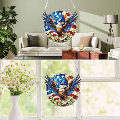 Miniatura 4 de MXJSUA Atrapasoles con pintura de diamante de águila calva americana, kits de arte de diamantes para adultos, adornos colgantes con cadena