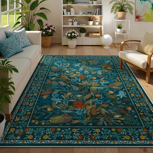 Miniatura 21 de Anidaroel Alfombras botánicas coloridas de 5 x 7 pies, lavables a máquina, para sala de estar, antideslizante, alfombra suave para dormitorio