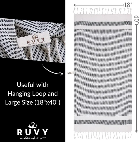 Miniatura 3 de Ruvy Home Basics - Juego de 2 toallas de mano turcas para baño, 18 x 40 pulgadas, algodón, toallas de mano decorativas para cocina, cocina, té, Negro