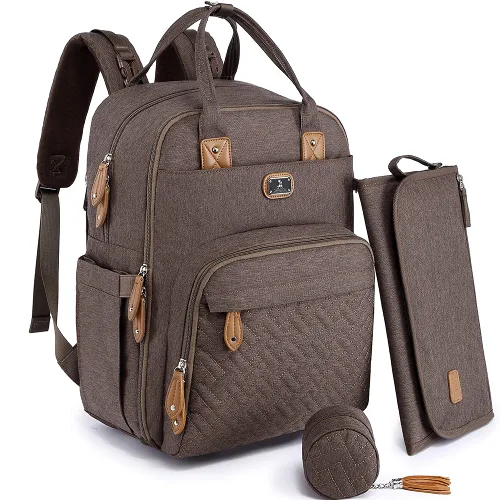 Dikaslon Mochila para pañales con cambiador portátil, funda para chupete y correas para cochecito, bolsas de bebé unisex grandes para niños y niñas,
