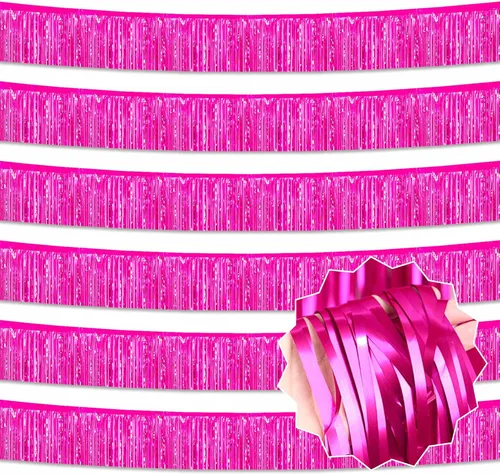 Miniatura 21 de Paquete de 6 guirnaldas de flecos de papel de aluminio negro de 10 pies con serpentinas metálicas de oropel para colgar en la pared, guirnalda