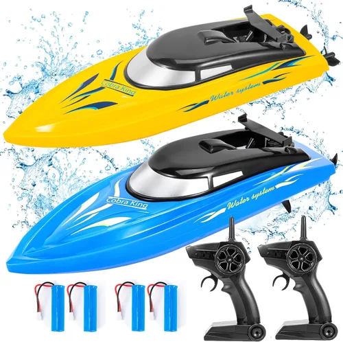 Paquete de 2 barcos a control remoto, barcos de control remoto para niños y adultos, 6.2 mi/H 2.4 G de alta velocidad, barcos RC rápidos para Azul y
