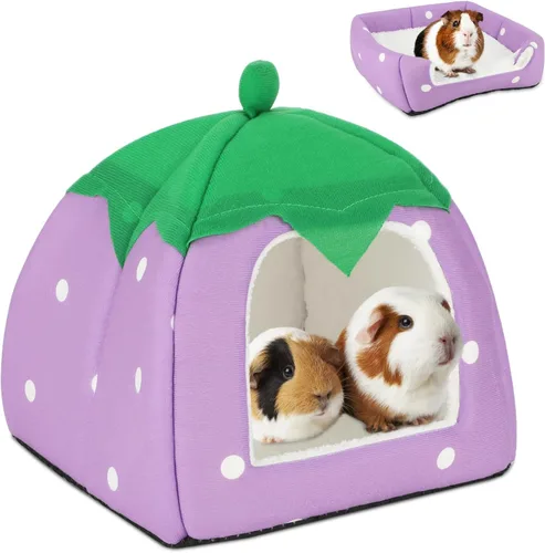 Miniatura 13 de BWOGUE Casa Cama para Conejillo de Indias Acogedora Cueva de Hámster Escondite Grande para Conejos Enanos Erizo Dragón Barbudo Nido de Invierno rojo