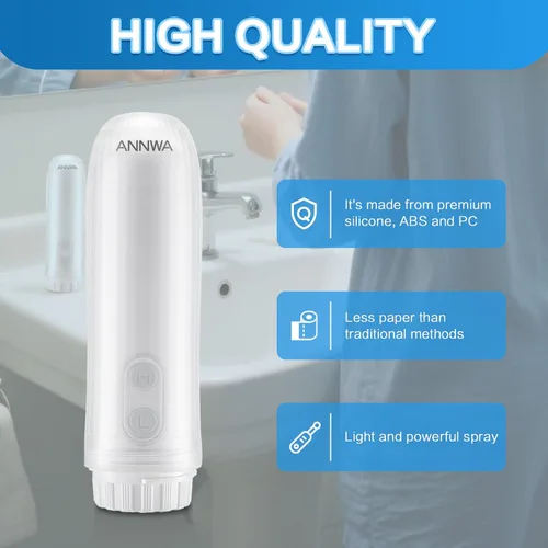Miniatura 6 de Bidé portátil para viajes de 140 ml con boquilla ajustable de 180° IPX6 Bidé eléctrico manual para limpieza de higiene personal, lavado de bebé
