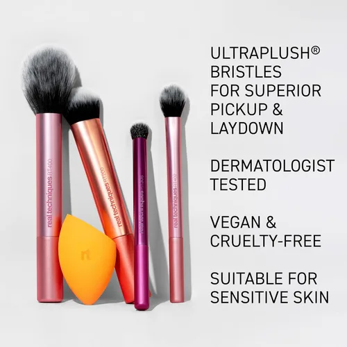 Miniatura 8 de Real Techniques Juego de 6 piezas de brochas de maquillaje esenciales para el día a día, incluye 4 brochas y 2 esponjas de maquillaje, para base