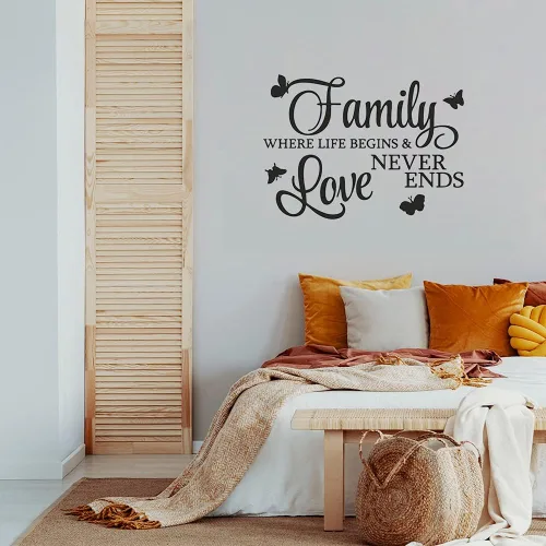 Miniatura 3 de Family Where Life Begins and Love Never Ends - Adhesivo con mariposas, calcomanías de vinilo extraíbles para pared, frases inspiradoras de arte