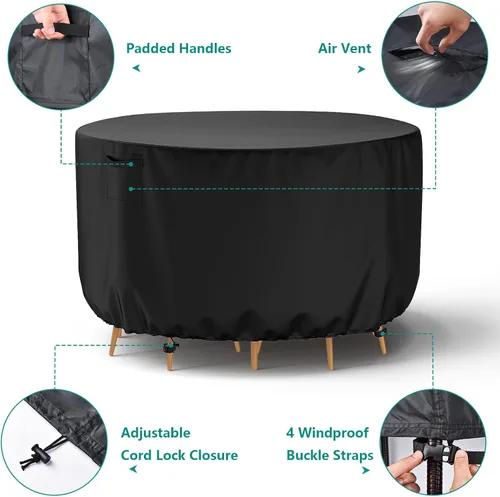 Miniatura 4 de Funda Redonda para Muebles de Patio, Fundas Impermeables para Mesas de Exterior, Funda para Muebles de Patio Resistente al Viento de Servicio Pesado