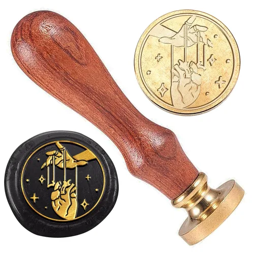 Miniatura 11 de Sello de sellado de cera de hongo de hada, 1 pulgada, diseño de ángel, cabeza de sello de cera extraíble de latón con mango de madera para boda