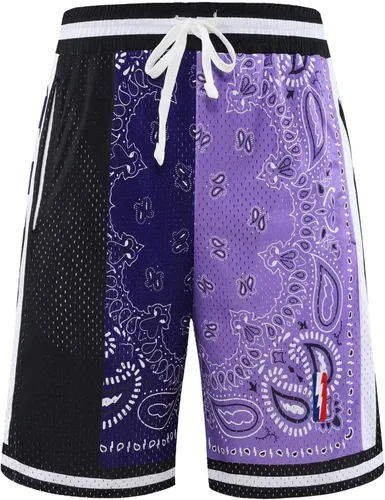 Miniatura 2 de BOOMLEMON Pantalones cortos de baloncesto para hombre, pantalones cortos de entrenamiento atléticos de cachemira, pantalones cortos de malla