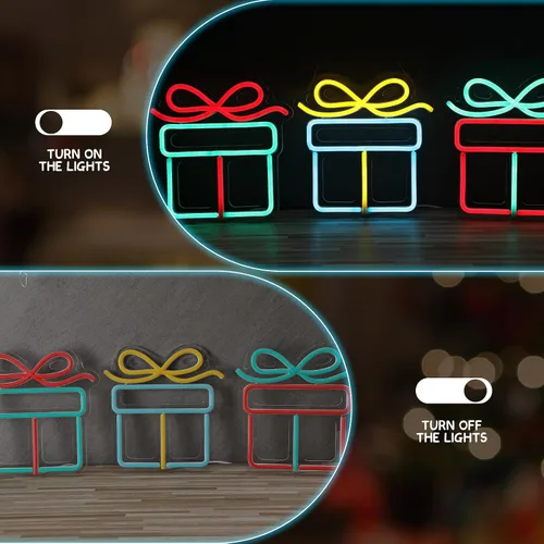 Miniatura 4 de ROCEEI 3 letreros de neón de Navidad, caja de regalo de luces de neón, barra de pared LED USB, decoración de sala de estar para fiesta de invierno