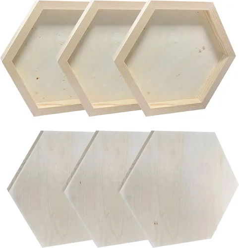 Miniatura 5 de Lienzo de madera hexagonal para manualidades, tableros de madera enmarcados para pintar (8 x 9 pulgadas, 6 unidades)