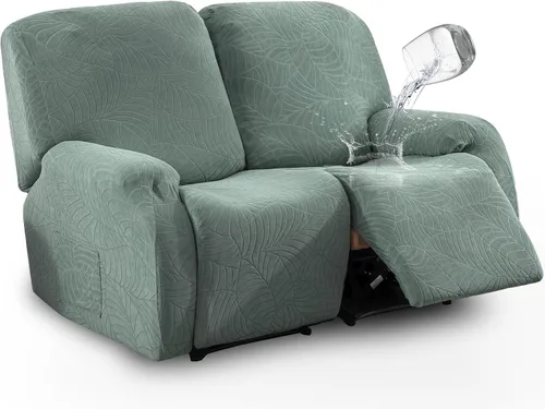 Miniatura 32 de vctops Funda repelente al agua para silla reclinable de 4 piezas con bolsillo lateral, diseño de hojas de jacquard, elástica, suave, protector