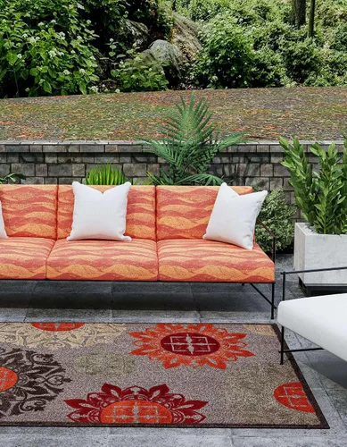 Miniatura 4 de Unique Loom Outdoor Modern Collection - Alfombra rectangular de 2 x 3 pies 1 pulgada, color marrón y naranja