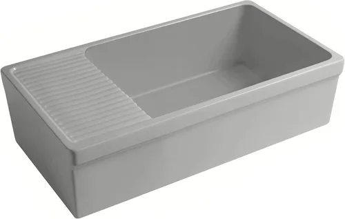 Miniatura 9 de Whitehaus Collection WHQD540-M-Cement - Fregadero de cocina de arcilla refractaria reversible grande de 36 pulgadas: tablero de drenaje integral