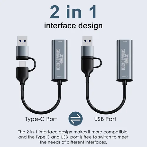 Miniatura 3 de VIXLW Tarjeta de captura HDMI, dispositivo de captura HDMI 4K a USB/USB-C, tarjeta de captura de video USB3.0 para transmisión y grabación, funciona