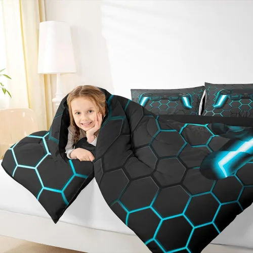 Miniatura 5 de Edredón de videojuegos para niños y adolescentes, juego de ropa de cama individual, juego de edredón para niños y jugadores, decoración del hogar