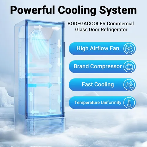 Miniatura 5 de BODEGA COOLER Refrigerador comercial de bebidas, refrigerador con pantalla de 290 L con luz LED suave, 264 latas y 120 botellas, refrigerador