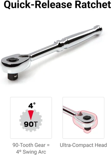 Miniatura 4 de TEKTON SKT03201 - Juego de llaves de vaso de 6 puntos y trinquete con rieles y bandeja de 1/4 de pulgada, 35 piezas (4-15 mm)