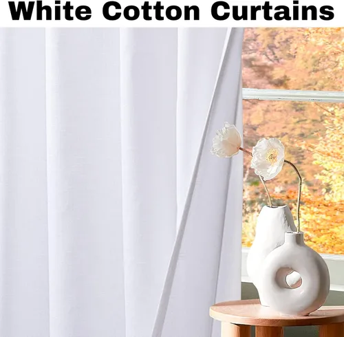 Miniatura 2 de Bedding Craft Juego de 2 paneles de cortina con trabillas de algodón blanco para ventana de baño, 50 x 108 pulgadas, estilo moderno de granja