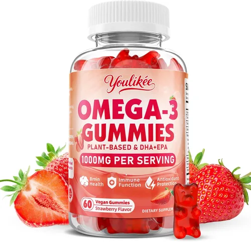 Gomitas veganas Omega-3 de 1000 mg, alternativa al aceite de pescado Omega 3 para adultos, DHA a base de plantas de 460 mg y EPA 230 mg con vitamina