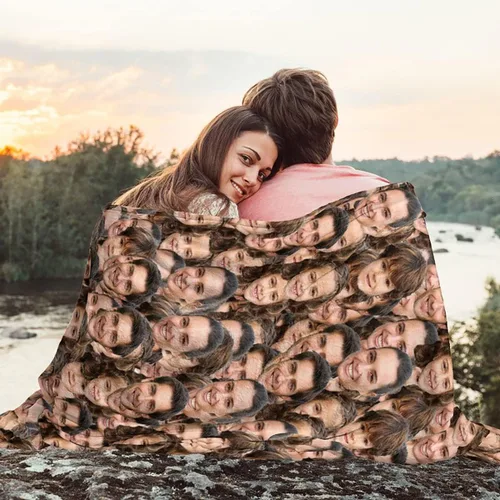 Miniatura 4 de Manta con foto personalizada, caras personalizadas en todas partes, manta divertida de felpa súper suave para sofá, cama, sofá, estaciones cálidas