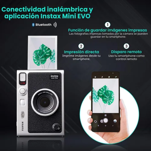 Miniatura 3 de Fujifilm Paquete de cámara híbrida Instant Mini EVO con 20 hojas de película instantánea + tarjeta de memoria de 32 GB + funda de transporte +