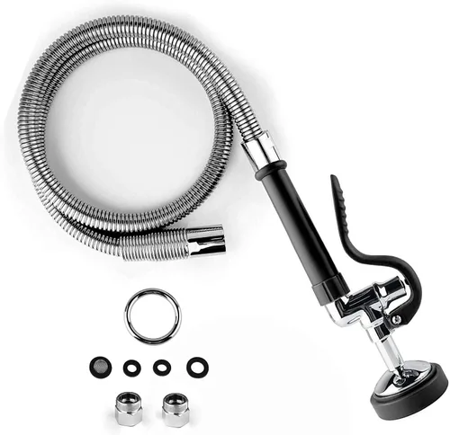 Miniatura 7 de CWM - Pulverizador de fregadero comercial con manguera flexible de acero inoxidable de 45 pulgadas, válvula de pulverización de preenjuague de 1.42