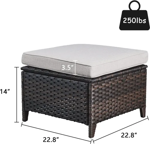 Miniatura 3 de Rilyson Juego de 2 otomanas de mimbre de lujo para exteriores, otomanas grandes de ratán de capacidad de 250 libras para reposapiés de patio, juego