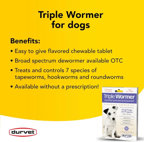 Miniatura 2 de Durvet Paquete de 12 tabletas Triple Wormer para cachorros y perros pequeños