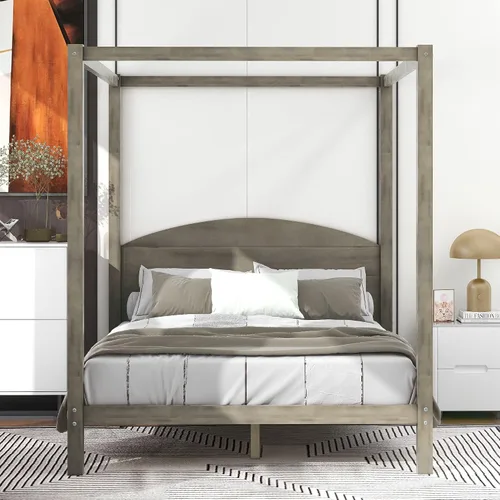 Miniatura 10 de Harper & Bright Designs Cama con dosel con cabecero, marco de madera con patas de apoyo, plataforma de tamaño King para adolescentes y adultos,
