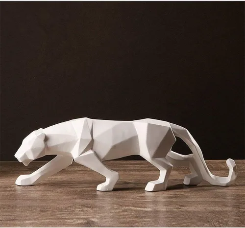 Miniatura 7 de FJWYSANGU Abstracto Estatuas De Leopardo Panther Escultura Mano Anhelada Animal Resina Decoración Moderno Para El Hogar Grande Blanco