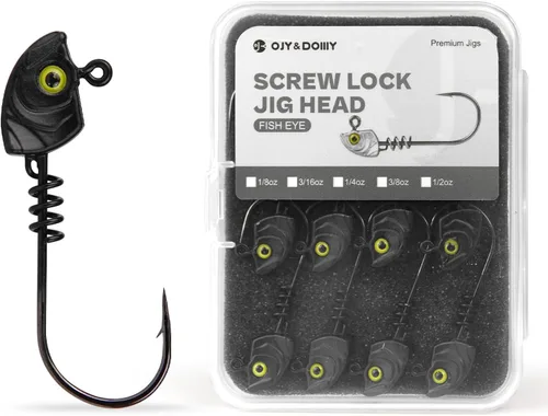 Miniatura 3 de Paquete de 15 cabezas de plantilla de cebo con bloqueo de tornillo – 3D Chartreuse Eyes 1/8 3/16 1/4 3/8 1/2 oz, 3/0 y 4/0 anzuelos de pesca