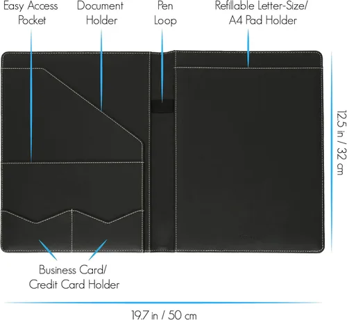 Miniatura 3 de STYLIO - Padfolio, carpeta organizadora de portafolio p/currículum/entrevista, documento legal, tarjeta comercial, bloc de notas tamaño carta Negro