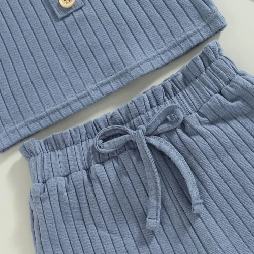 Miniatura 5 de MOREELUCK Conjunto de 2 piezas de camiseta sin mangas acanalada y pantalones cortos con cordón