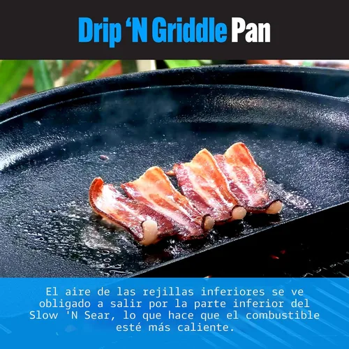 Miniatura 4 de SnS Grills Slow 'N Sear Sartén de Hierro Fundido Drip 'N Griddle de 22", Accesorio de Parrilla Versátil 3 en 1 para Sellar, Plancha y Goteos - Se