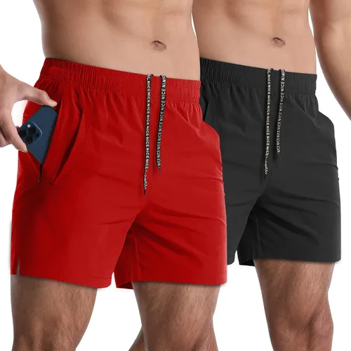 Miniatura 13 de Paquete de 2 pantalones cortos deportivos para hombre de 5 pulgadas, de secado rápido, pantalones cortos de entrenamiento para gimnasio, ligeros