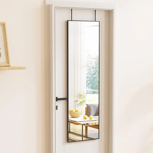 Miniatura 8 de BEAUTYPEAK Espejo de Puerta Ajustable en Altura de 16" x 50", Espejo Colgante de Cuerpo Entero Sobre la Puerta con Vidrio Templado Irrompible