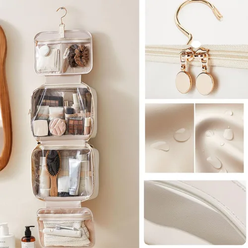 Miniatura 5 de Bolsa cosmética portátil de gran capacidad, Productos para el cuidado de la piel, Bolsa de almacenamiento de cepillo de maquillaje, Bolsa de Rosa