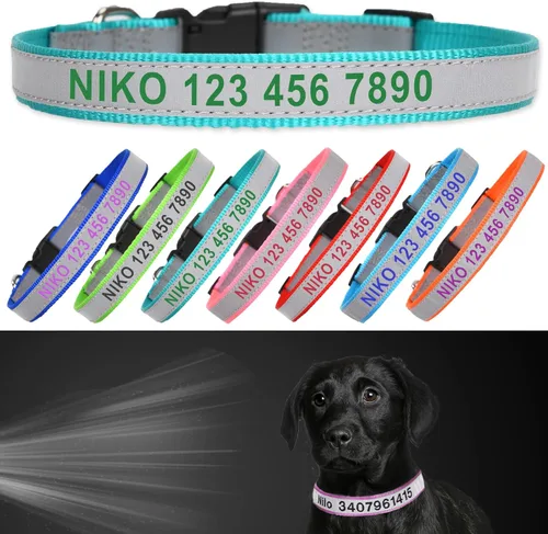 Miniatura 11 de Collar reflectante personalizado para perro, nombre y número de teléfono bordado personalizado para mascotas con hebilla de nailon ajustable en 5