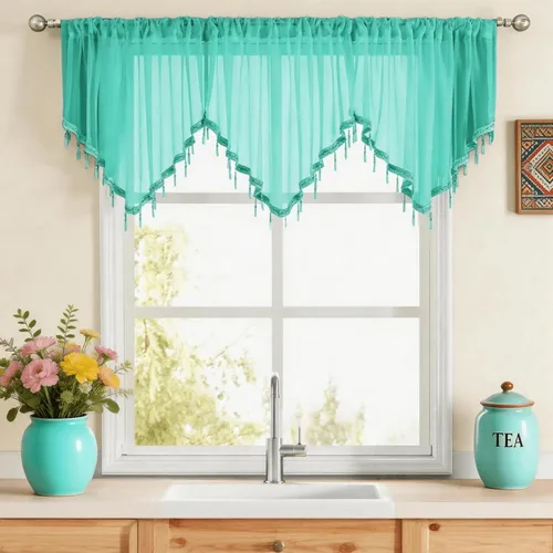 Miniatura 10 de WUBODTI Cortinas transparentes con cenefa con cuentas negras para ventanas, 1 unidad, cenefas de cortina semitransparentes para dormitorio y cocina