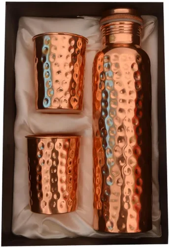 Miniatura 2 de Botella de agua de cobre puro – Botella ayurvédica a prueba de fugas de 33.8 fl oz (34 onzas) Hecho a mano, sin BPA, diseño sin articulaciones