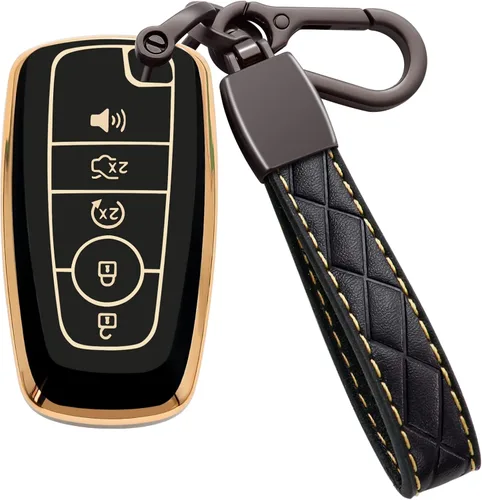 Miniatura 9 de Funda para llavero Ford de TPU suave con llavero de cuero, funda protectora completa compatible con Ford Explorer Mustang Fusion Escape F150 F250