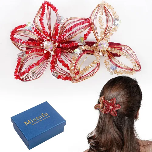 Miniatura 14 de Mistofu Pasadores para el cabello, pinzas de alambre de cobre con flores de cristal, pasadores de diseño de alto nivel tejidos a mano de 3.93