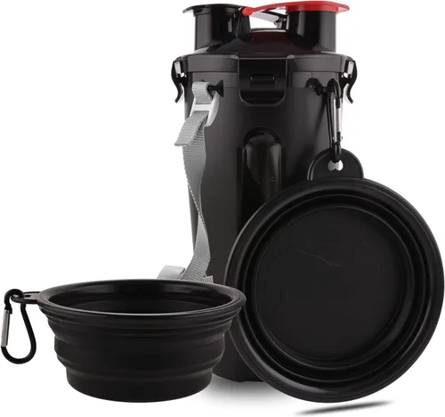 Botella de agua de viaje para perros, cuencos plegables 2 en 1, contenedor de comida para mascotas con cuencos plegables, cuencos de agua portátiles