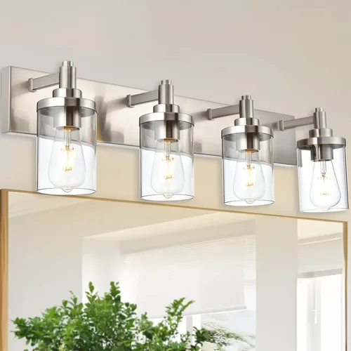 Miniatura 9 de Lámpara de tocador moderna negra para baño, 5 luces de baño, sobre espejo con pantalla de vidrio transparente, lámpara de montaje en pared, luces