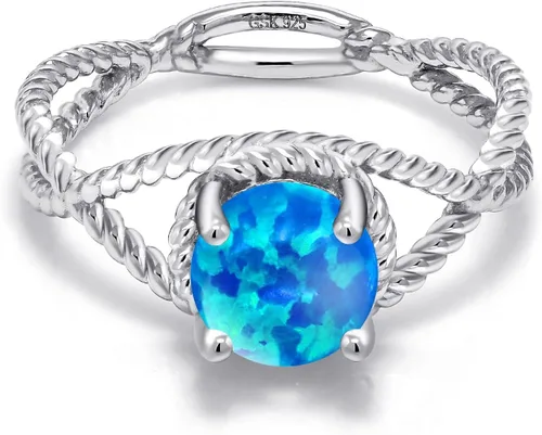 Miniatura 77 de Gem Stone King 7MM Round Gemstone Birthstone Solitaire Ring for Women Twisted Rope Band in 925 Sterling Silver Available in Sizes 5, 6, 7, 8, 9