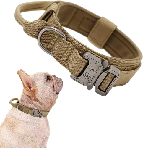 Miniatura 55 de Collar táctico para perro, ajustable, militar, de nailon, con asa de control y hebilla de metal resistente para perros medianos y grandes (negro, S)