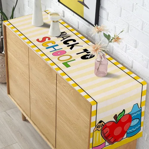 Miniatura 3 de Pudodo Camino de mesa de regreso a clases, primer día de escuela, niños, estudiantes, aula, fiesta, comedor, decoración del hogar (13 x 36 pulgadas)