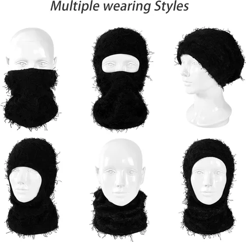 Miniatura 5 de TFTSR Paquete de 2 pasamontañas desgastados para hombre, máscara facial de punto Shiesty Yeat para clima frío, cobertura completa de invierno